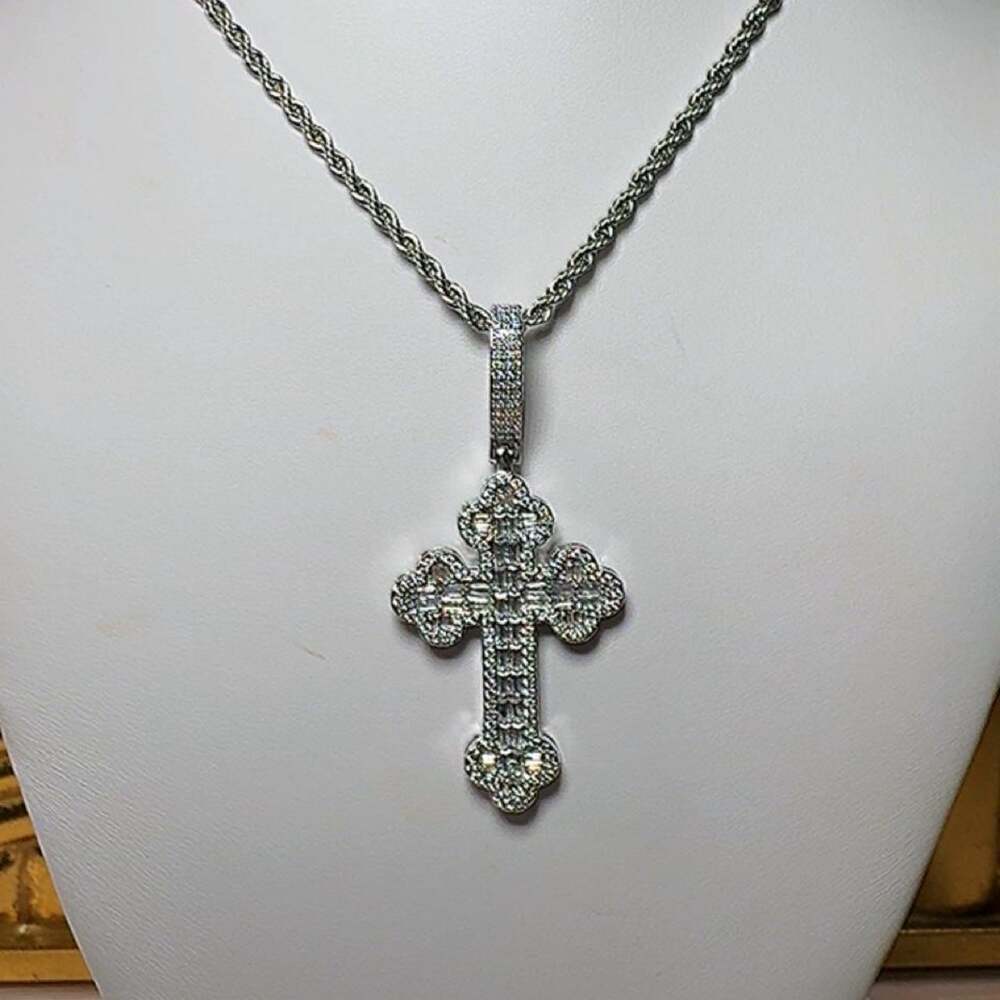 Silver Cross Necklace with Rope Chain – Choose 18”, 20” or 24”